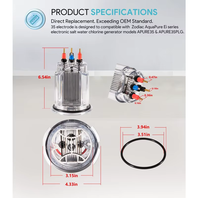 Électrode de cellule à sel R0511400 pour générateur de chlore électronique à sel Zodiac Jandy AquaPure Ei Series