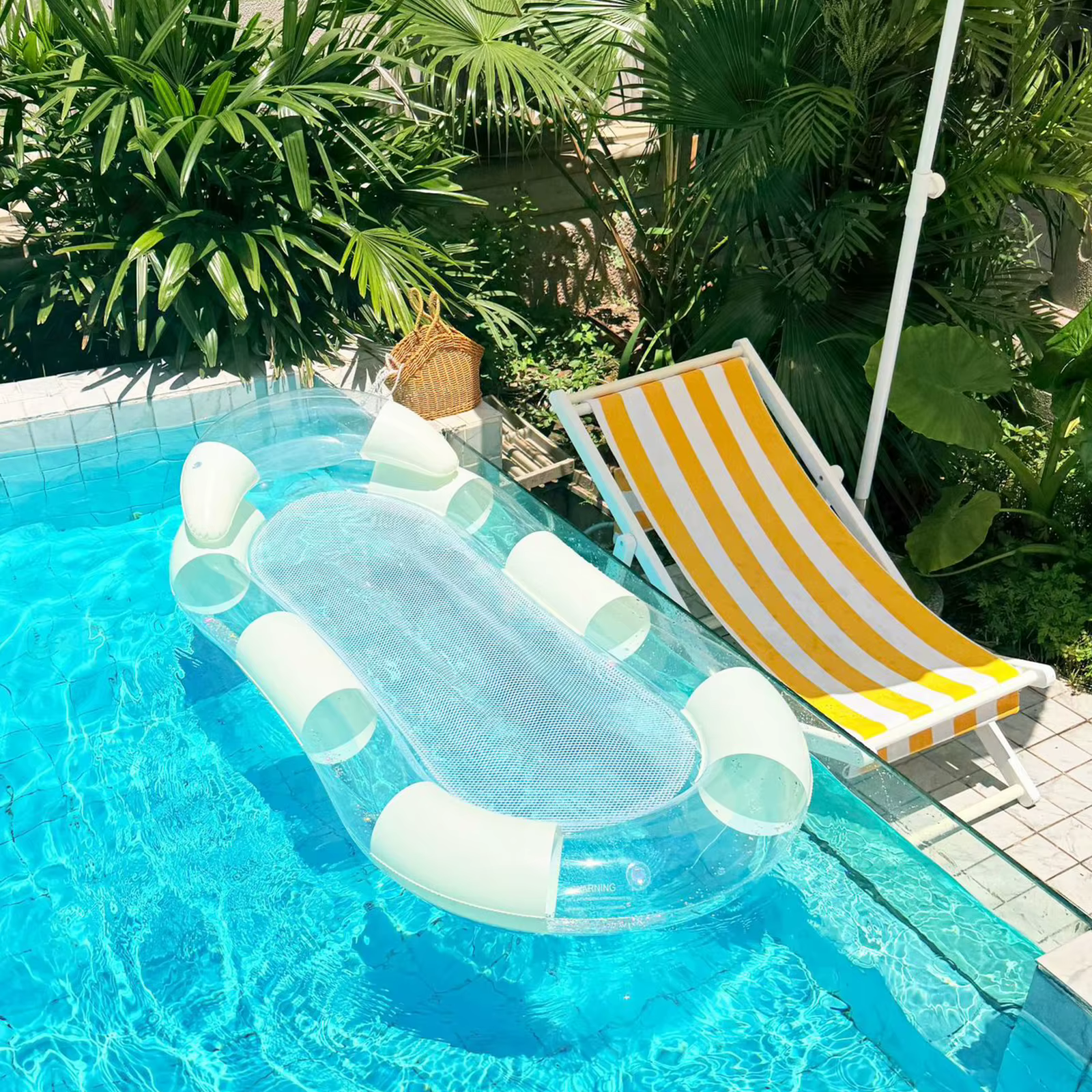 Chaise longue flottante épaissie avec dossier et rayures à paillettes