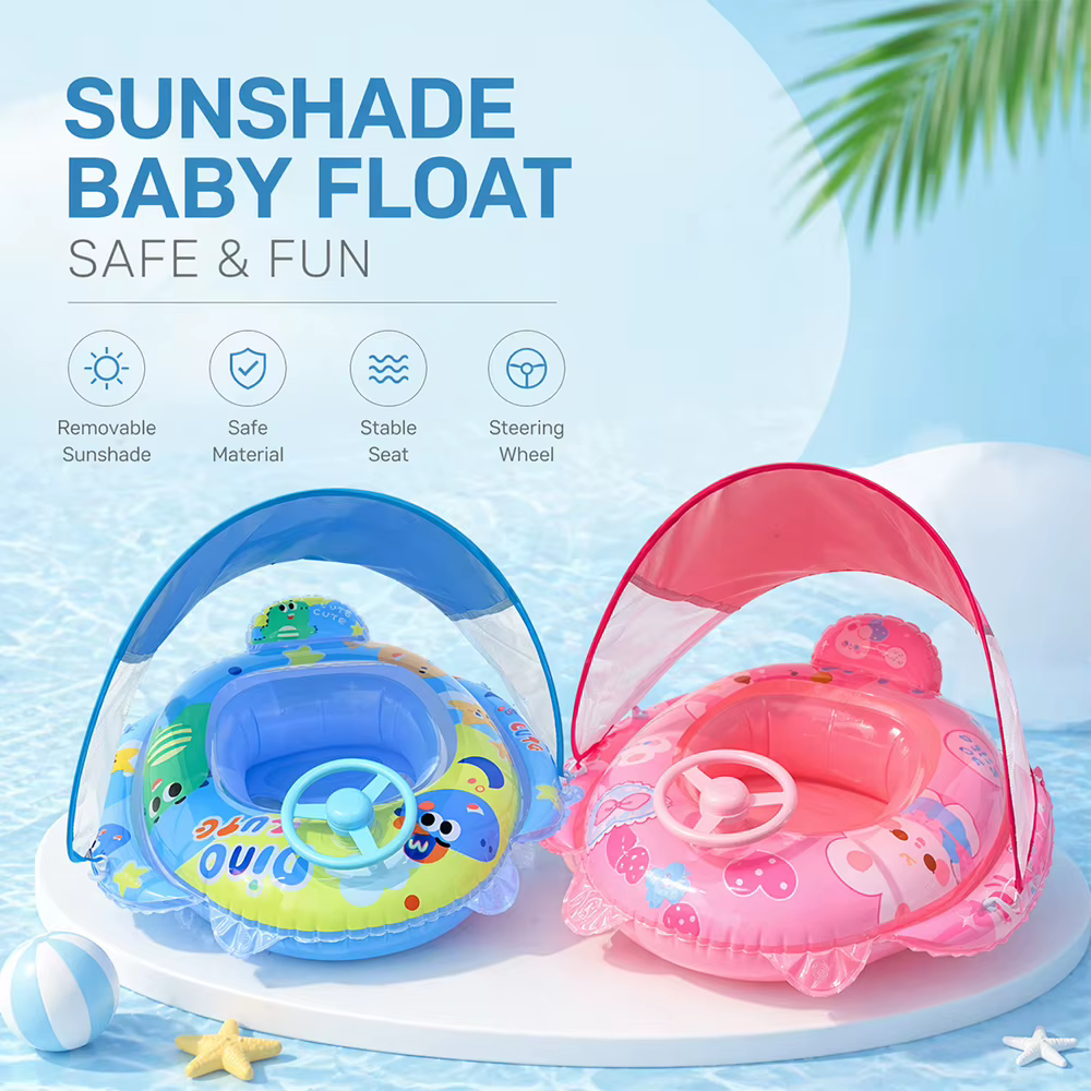 1 pièce Flotteur de piscine gonflable avec siège et auvent pare-soleil amovible