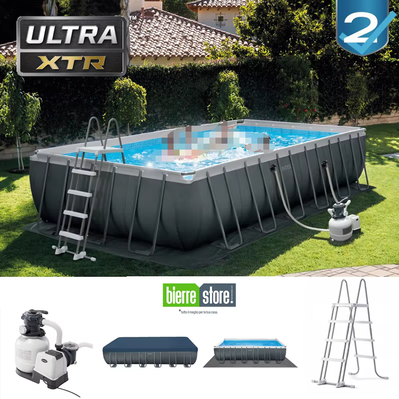 Piscine hors sol avec structure en acier, 7,32x3,66x1,32m, piscine rectangulaire en PVC durable avec structure métallique, piscine extérieure pour la famille