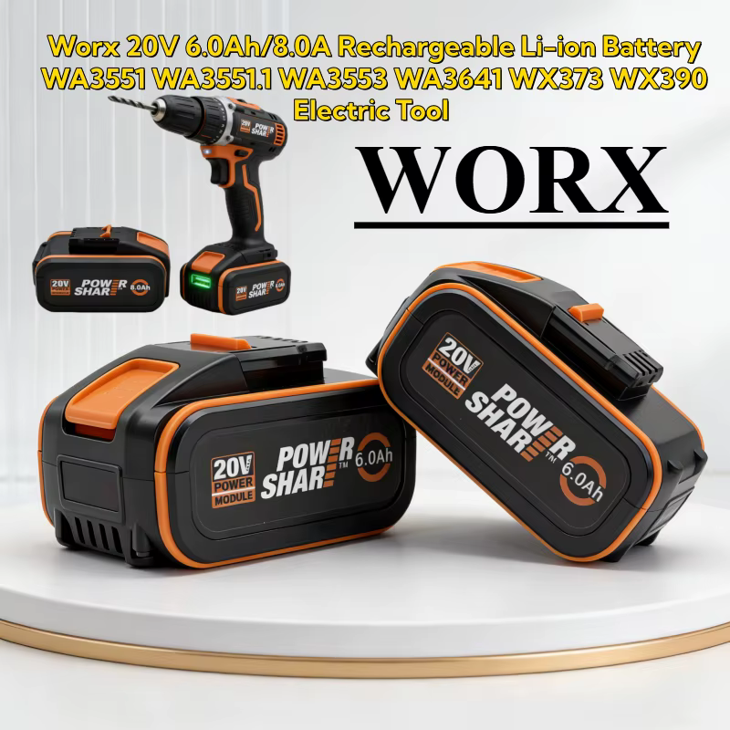 Batterie lithium-ion de remplacement originale WORX 20V 6000mAh/8000mAh, pour tous les outils électriques WA3551 WA3551.1 WA3553 WA3641 WX373.