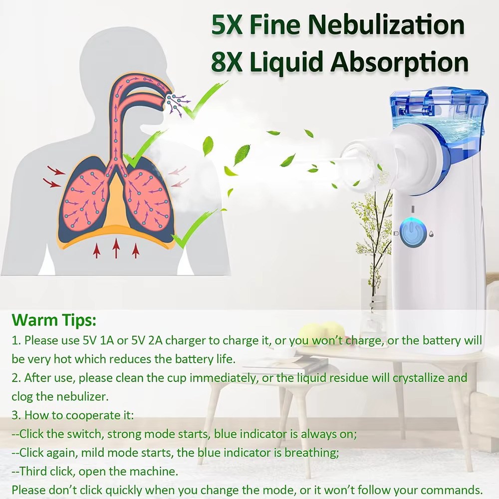 Nébuliseur d'asthme pour adultes et enfants, problèmes respiratoires rechargeables, soulagement rapide à la maison, nébuliseur Portable