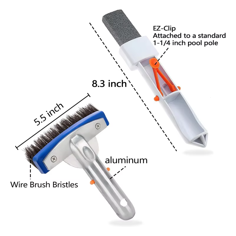 Hlzs-piscine pierre ponce et 5 pouces Kit de brosse de piscine en acier inoxydable pour réomper et effacer les taches