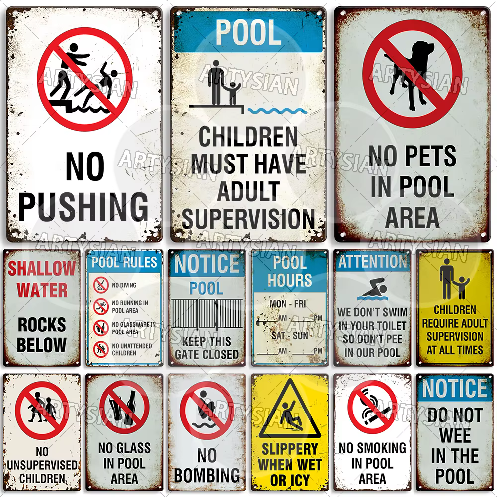 Enseigne en métal sur les règles de la piscine