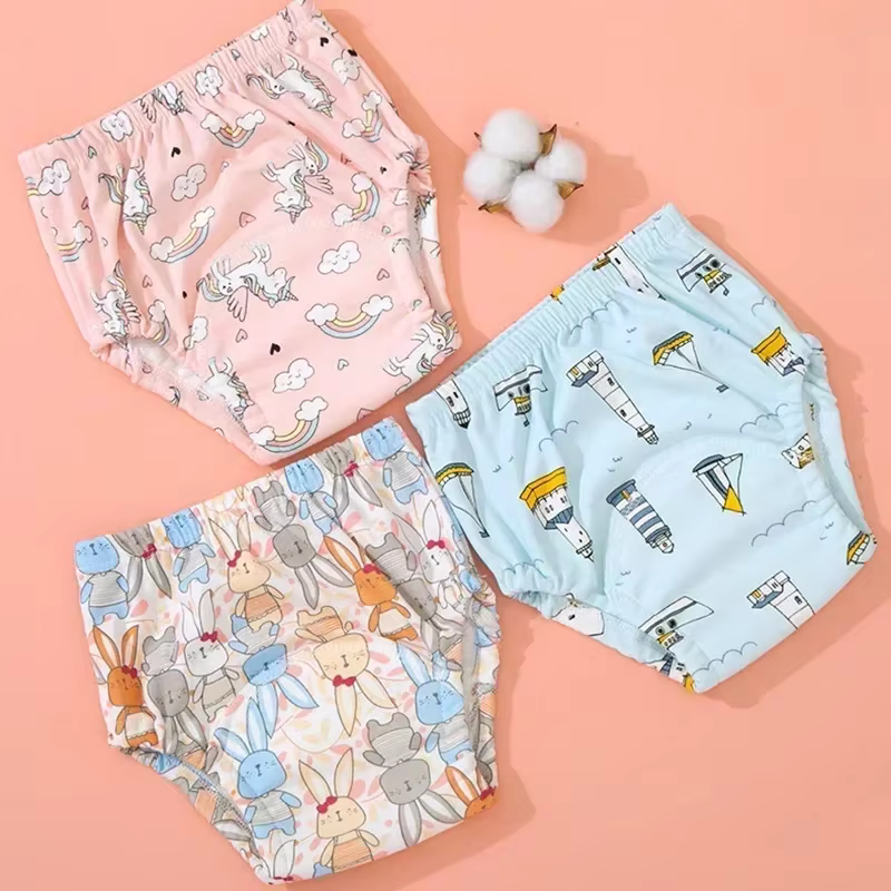 Pantalon d'entraînement de pot de dessin animé pour bébé, couche lavable et réutilisable en tissu de coton doux pour tout-petits garçons et filles, couche-culotte en coton respirante