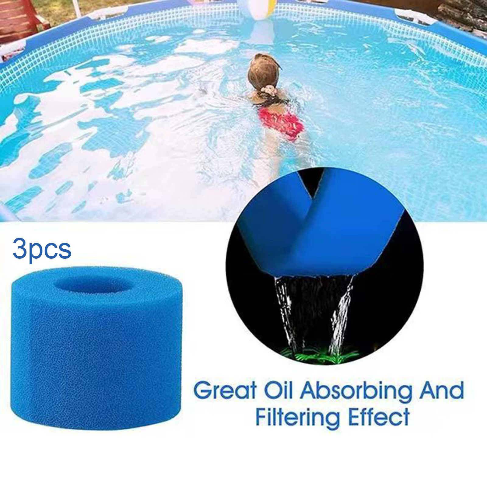 Éponge filtrante réutilisable et lavable pour piscines de type V1
