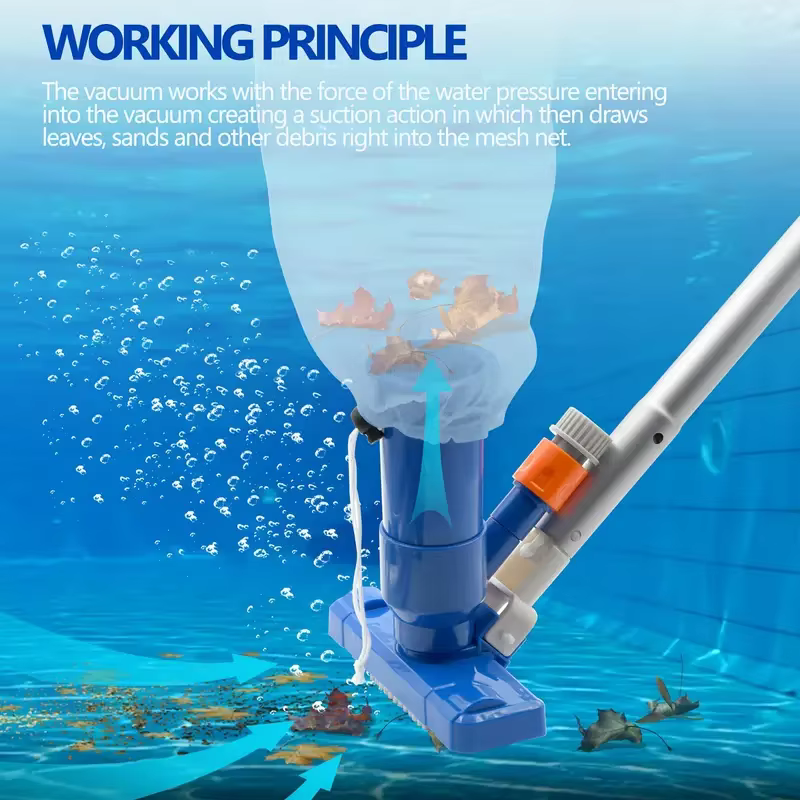 Kit de nettoyage de piscine avec perche télescopique à 4 sections