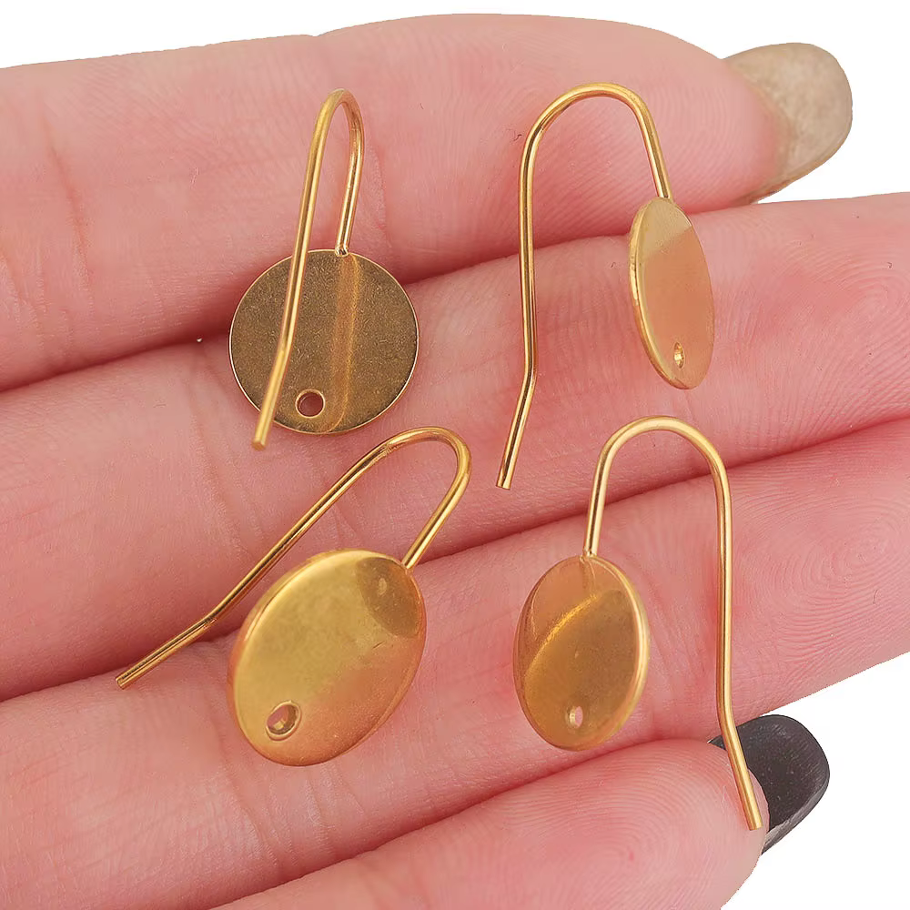 Boucles d'oreilles rondes plaquées or en acier inoxydable, 10 pièces, pour bricolage, fabrication de bijoux faits à la main pour femmes, accessoires, matériaux, vente en gros