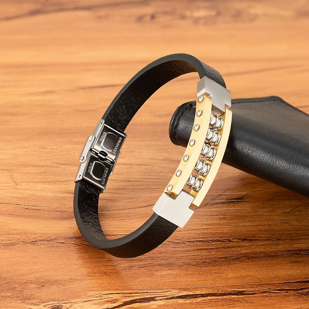 Bracelets en cuir tendance pour hommes, en acier inoxydable, tissés à la main, accessoires de bijoux, cadeaux, vente en gros, livraison directe