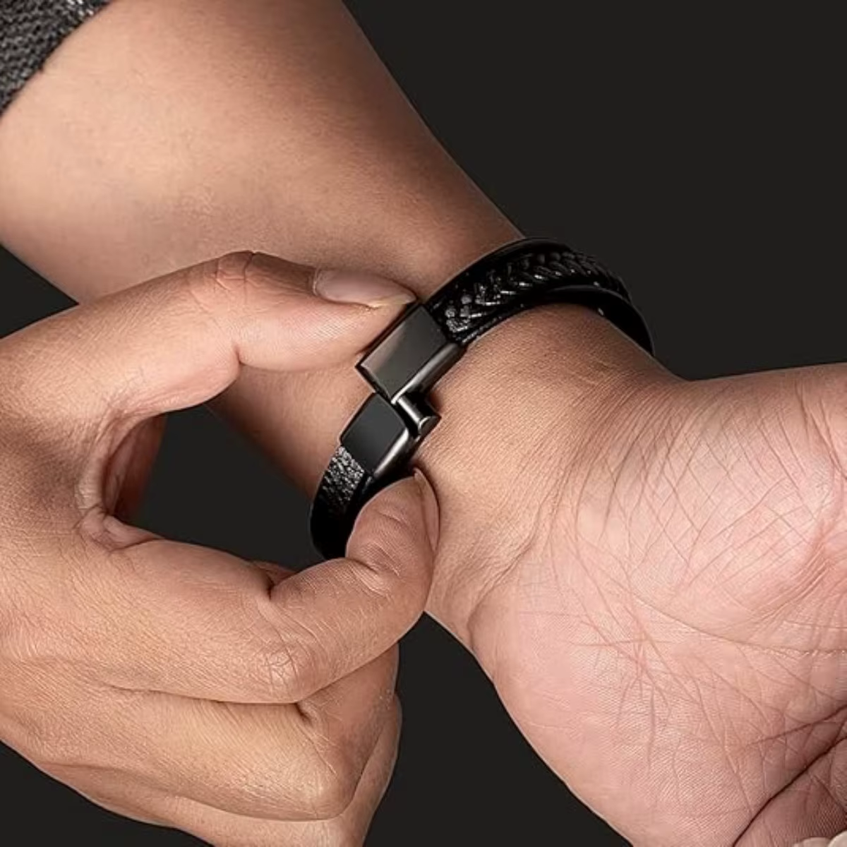 Bracelets en cuir tendance pour hommes, en acier inoxydable, corde tressée multicouche de 21CM, bijoux cadeaux