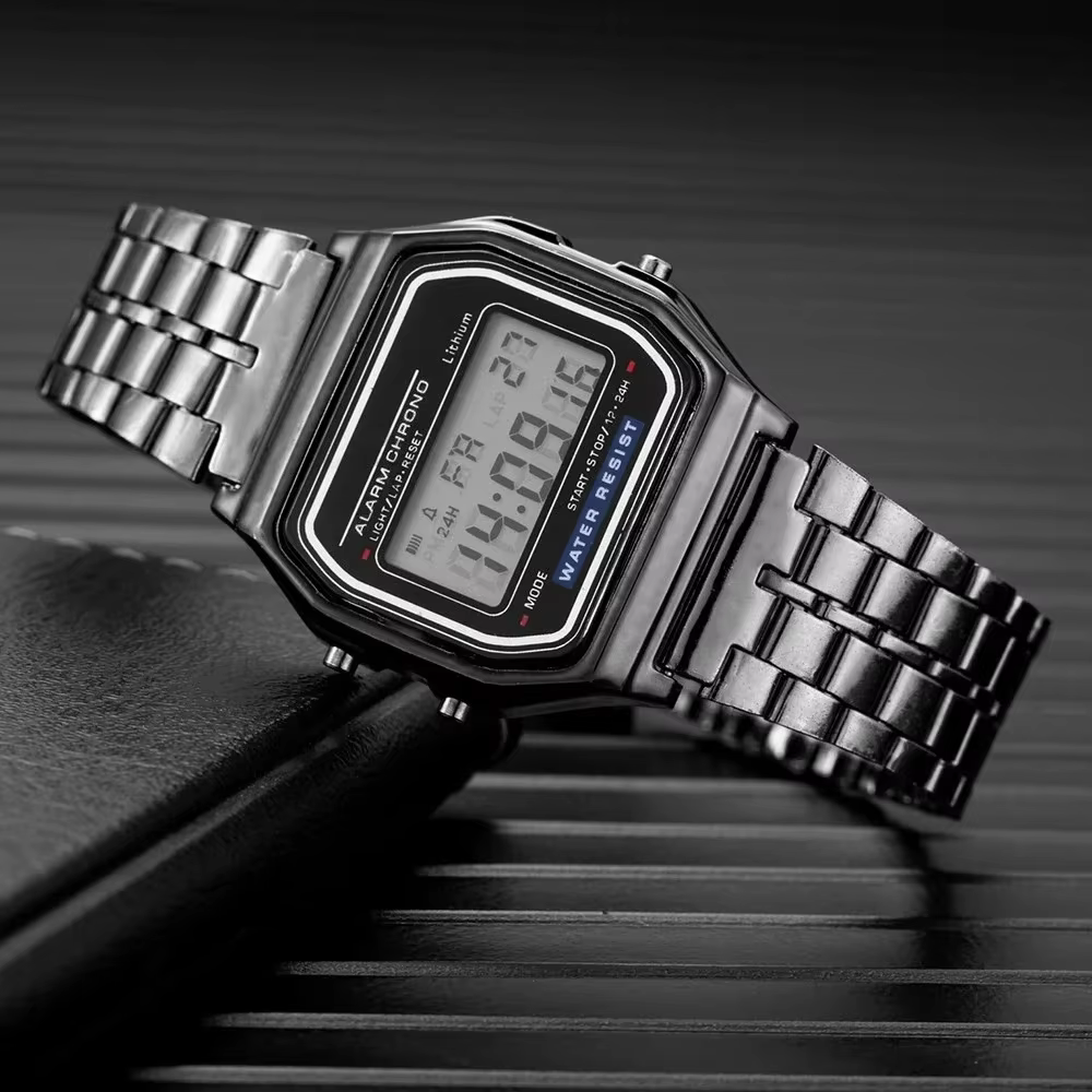 Montres numériques LED en acier inoxydable pour hommes, or, argent, montre électronique de luxe, montre de mode pour hommes d'affaires, Relogios Masculino