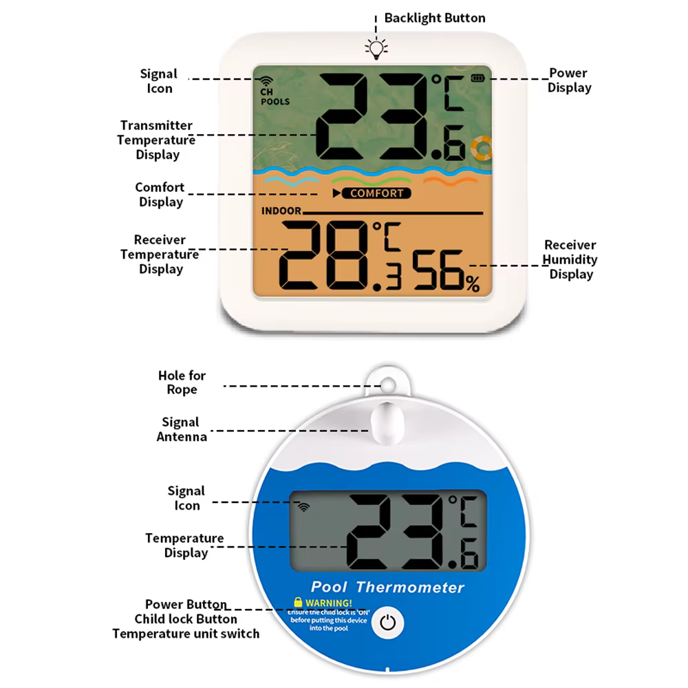 Thermomètre de piscine 2 en 1