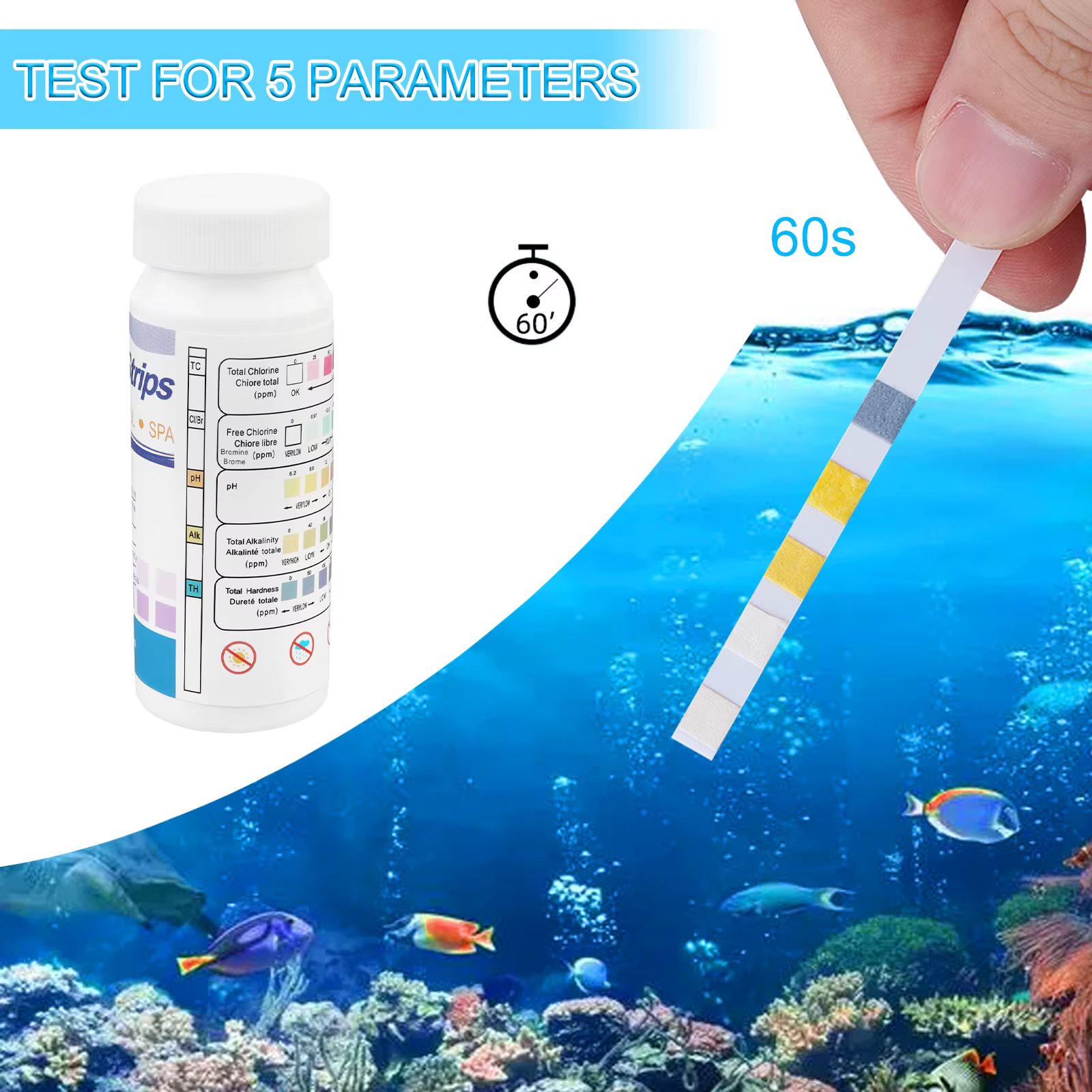 Lot de 50 bandelettes de test pour piscine