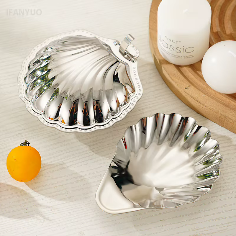 Assiette en acier inoxydable 304, plat en forme de coquille, plat en métal pour fromage, Dessert, rangement de bijoux, plateau en métal, boîte à savon, décoration de Table