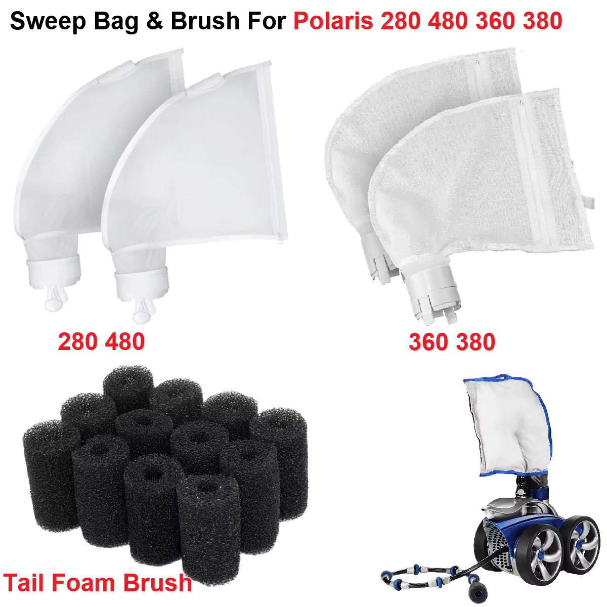 Sac de nettoyage de piscine et brosse en mousse pour robot nettoyeur