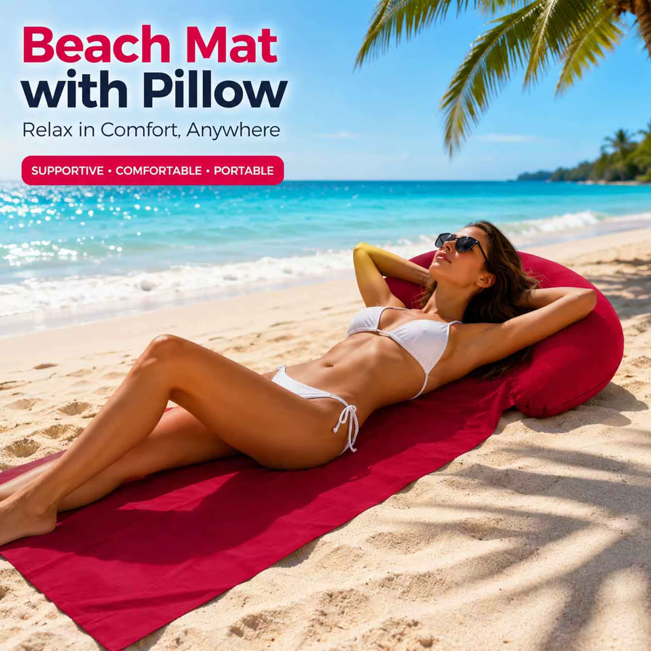 1 tapis de plage avec oreiller gonflable