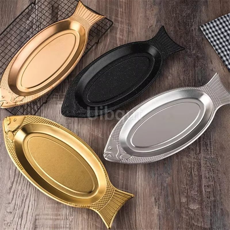 Assiette à poisson cuite à la vapeur en forme de plat assiette à oeufs créative assiette de Barbecue assiettes de plateau assiettes en acier inoxydable de style coréen plats loza