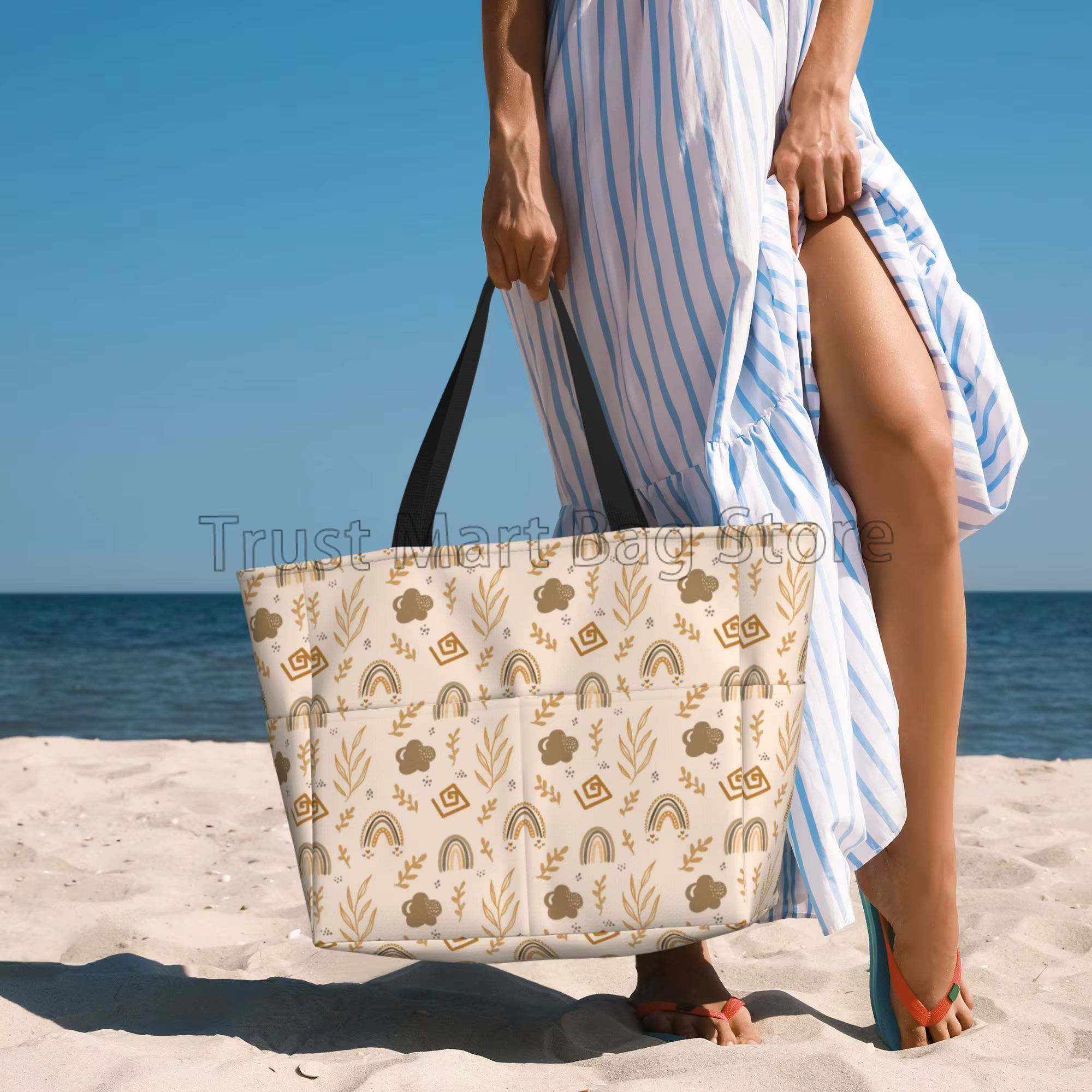 Fourre-tout de plage imperméable arc-en-ciel Boho mignon pour femmes