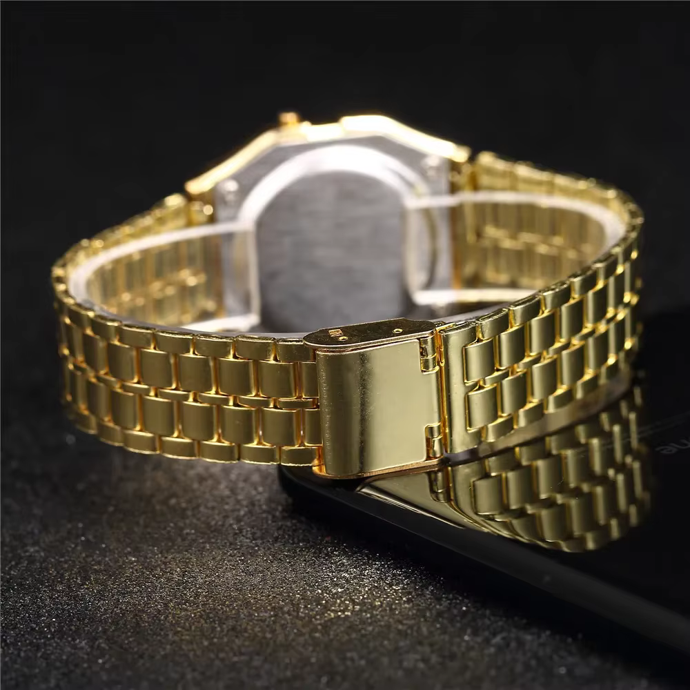 Montres numériques LED en acier inoxydable pour hommes, or, argent, montre électronique de luxe, montre de mode pour hommes d'affaires, Relogios Masculino
