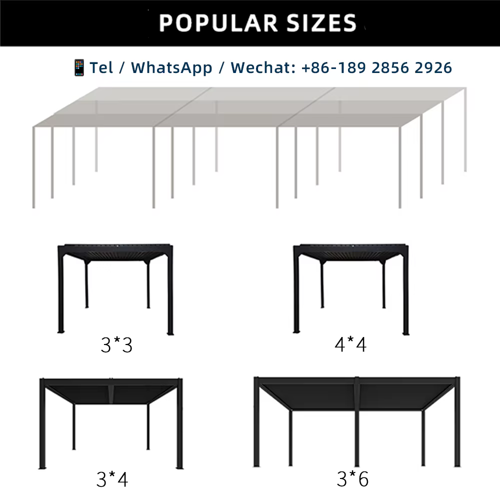 Pergola en aluminium 6063 T5 sur mesure, protection contre la pluie en alliage d'aluminium, avec écran motorisé, pergola à lames orientables sur mesure